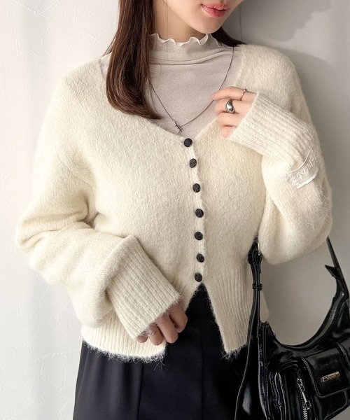 mily bilet（ミウィビレット）の「【mily bilet】愛らしさ100％。レースネーム付きくるみボタンミックスニットカーディガン（長袖）（カーディガン/ボレロ・レディース・チャコールグレー/レッド/アイボリー/ベージュ・X-LARGE/SMALL/MEDIUM/LARGE）」の18枚目の写真