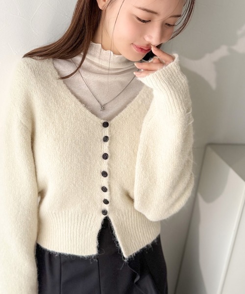 mily bilet（ミウィビレット）の「【mily bilet】愛らしさ100％。レースネーム付きくるみボタンミックスニットカーディガン（長袖）（カーディガン/ボレロ・レディース・チャコールグレー/レッド/アイボリー/ベージュ・X-LARGE/SMALL/MEDIUM/LARGE）」の16枚目の写真