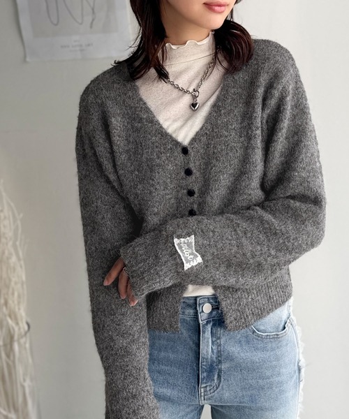 mily bilet（ミウィビレット）の「【mily bilet】愛らしさ100％。レースネーム付きくるみボタンミックスニットカーディガン（長袖）（カーディガン/ボレロ・レディース・チャコールグレー/レッド/アイボリー/ベージュ・X-LARGE/SMALL/MEDIUM/LARGE）」の19枚目の写真
