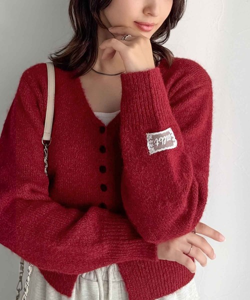 mily bilet（ミウィビレット）の「【mily bilet】愛らしさ100％。レースネーム付きくるみボタンミックスニットカーディガン（長袖）（カーディガン/ボレロ・レディース・チャコールグレー/レッド/アイボリー/ベージュ・X-LARGE/SMALL/MEDIUM/LARGE）」の10枚目の写真