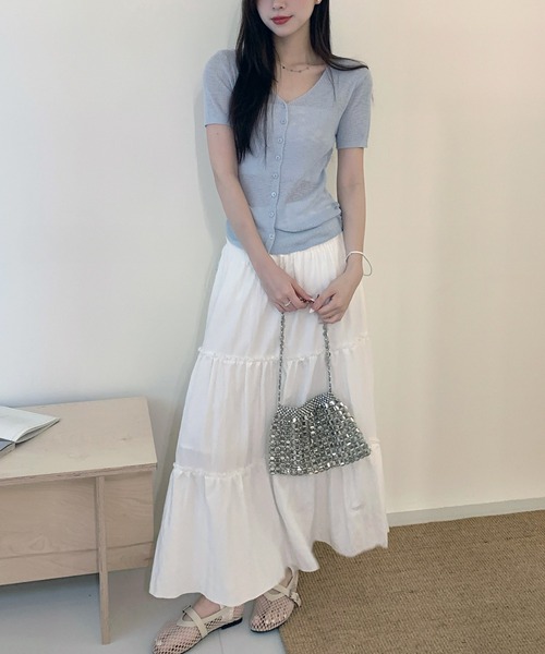 L LABEL(エルラベル)の「ドロストハーフスリーブカーディガン(カーディガン/ボレロ・レディース・ホワイト/ダークグレー/ライトグレー/ブラック/ブルー・FREE)」の6枚目の写真