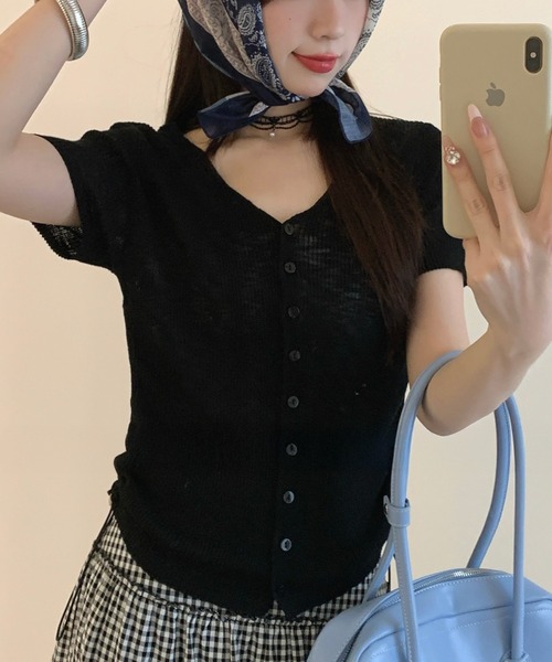 L LABEL(エルラベル)の「ドロストハーフスリーブカーディガン(カーディガン/ボレロ・レディース・ホワイト/ダークグレー/ライトグレー/ブラック/ブルー・FREE)」の18枚目の写真