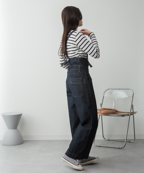 RCD（アールシーディー）の「デニムハイウェストサスペンダーワイドパンツ（デニムパンツ・レディース・ネイビー/ブラック系その他2/ワンウォッシュ・M/L/LL/3L/4L）」の10枚目の写真