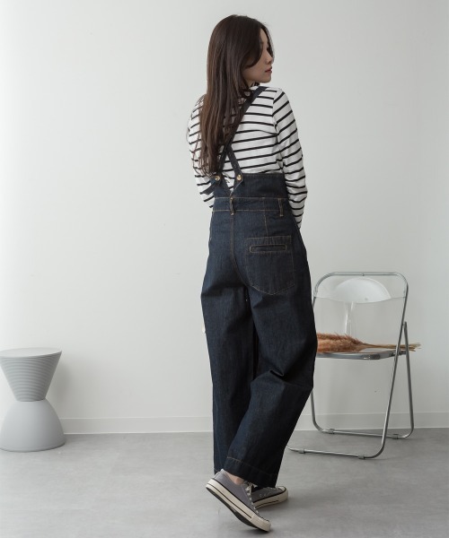 RCD（アールシーディー）の「デニムハイウェストサスペンダーワイドパンツ（デニムパンツ・レディース・ネイビー/ブラック系その他2/ワンウォッシュ・M/L/LL/3L/4L）」の11枚目の写真