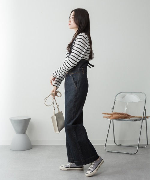 RCD（アールシーディー）の「デニムハイウェストサスペンダーワイドパンツ（デニムパンツ・レディース・ネイビー/ブラック系その他2/ワンウォッシュ・M/L/LL/3L/4L）」の16枚目の写真
