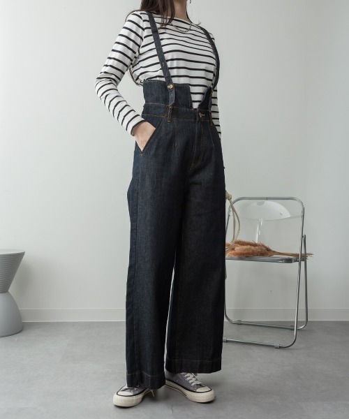 RCD（アールシーディー）の「デニムハイウェストサスペンダーワイドパンツ（デニムパンツ・レディース・ネイビー/ブラック系その他2/ワンウォッシュ・M/L/LL/3L/4L）」の18枚目の写真