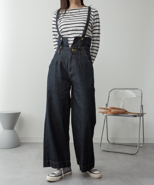 RCD（アールシーディー）の「デニムハイウェストサスペンダーワイドパンツ（デニムパンツ・レディース・ネイビー/ブラック系その他2/ワンウォッシュ・M/L/LL/3L/4L）」の19枚目の写真