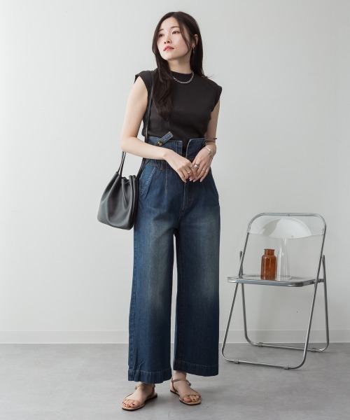 RCD（アールシーディー）の「デニムハイウェストサスペンダーワイドパンツ（デニムパンツ・レディース・ネイビー/ブラック系その他2/ワンウォッシュ・M/L/LL/3L/4L）」の22枚目の写真