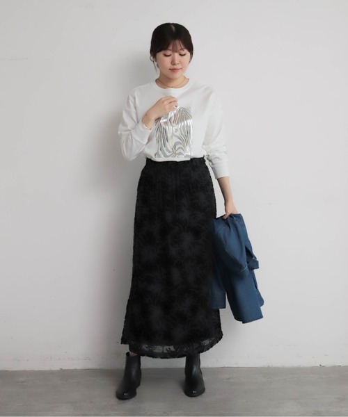 NOMBRE IMPAIR（ノンブルアンペール）の「シアーオパールフラワー　レイヤードイージースカート（スカート・レディース・ブラック/グレー・FREE）」の5枚目の写真