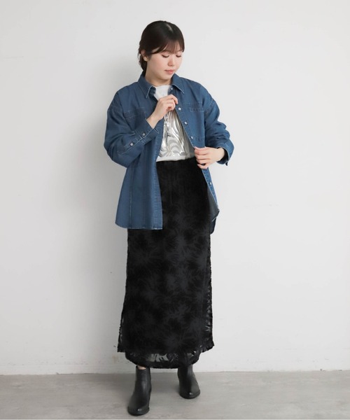 NOMBRE IMPAIR（ノンブルアンペール）の「シアーオパールフラワー　レイヤードイージースカート（スカート・レディース・ブラック/グレー・FREE）」の9枚目の写真