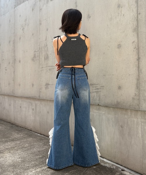lace frill wide denim pants（デニムパンツ）｜HONEY MI HONEY