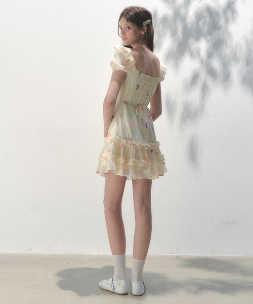 【大人気】SANDRO 花柄 フリルワンピース 花柄スタンドフリルワンピース[品番：EMEW0032698]｜earth