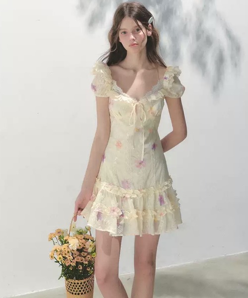 SunsetPark（サンセットパーク）の「花柄レースフリルワンピース SP25s094【SunsetPark】（ワンピース・レディース・クリーム・S/M/L）」の13枚目の写真