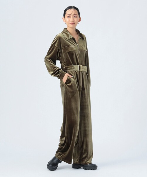 BEAMS HEART（ビームスハート）の「ベロア ジャンプスーツ（つなぎ/オールインワン・レディース・ネイビー/オリーブ・FREE）」の3枚目の写真