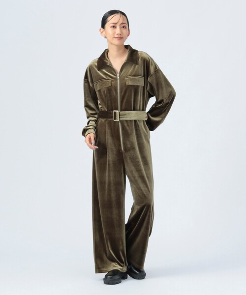 BEAMS HEART（ビームスハート）の「ベロア ジャンプスーツ（つなぎ/オールインワン・レディース・ネイビー/オリーブ・FREE）」の4枚目の写真