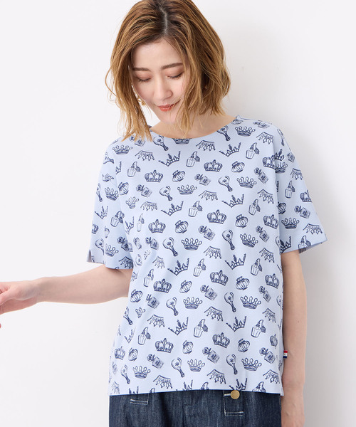 Petit Honfleur(プチオンフルール)の「【接触冷感・UVカット】オーガニックコットンモチーフプリントTシャツ(Tシャツ/カットソー・レディース・グレー/サックスブルー/ホワイト・L/M)」の4枚目の写真