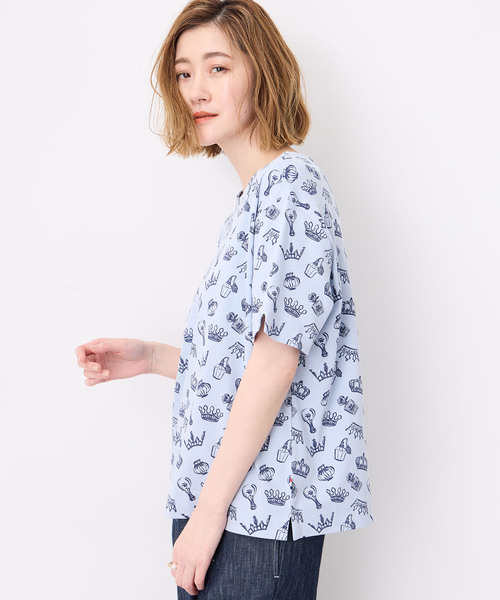 Petit Honfleur(プチオンフルール)の「【接触冷感・UVカット】オーガニックコットンモチーフプリントTシャツ(Tシャツ/カットソー・レディース・グレー/サックスブルー/ホワイト・L/M)」の5枚目の写真