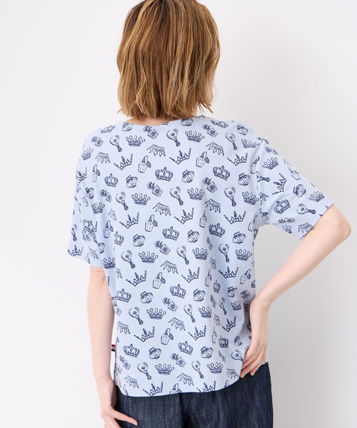 Petit Honfleur(プチオンフルール)の「【接触冷感・UVカット】オーガニックコットンモチーフプリントTシャツ(Tシャツ/カットソー・レディース・グレー/サックスブルー/ホワイト・L/M)」の6枚目の写真