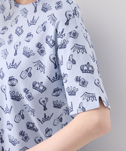 Petit Honfleur(プチオンフルール)の「【接触冷感・UVカット】オーガニックコットンモチーフプリントTシャツ(Tシャツ/カットソー・レディース・グレー/サックスブルー/ホワイト・L/M)」の7枚目の写真