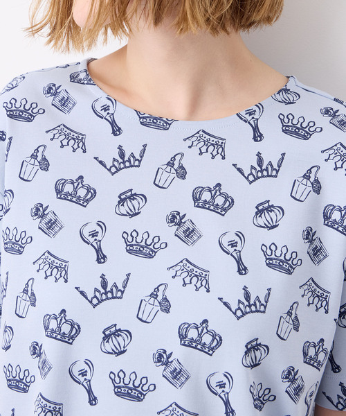 Petit Honfleur(プチオンフルール)の「【接触冷感・UVカット】オーガニックコットンモチーフプリントTシャツ(Tシャツ/カットソー・レディース・グレー/サックスブルー/ホワイト・L/M)」の8枚目の写真