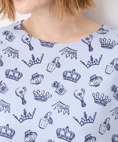 Petit Honfleur(プチオンフルール)の「【接触冷感・UVカット】オーガニックコットンモチーフプリントTシャツ(Tシャツ/カットソー・レディース・グレー/サックスブルー/ホワイト・L/M)」の9枚目の写真