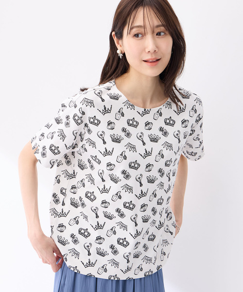 Petit Honfleur(プチオンフルール)の「【接触冷感・UVカット】オーガニックコットンモチーフプリントTシャツ(Tシャツ/カットソー・レディース・グレー/サックスブルー/ホワイト・L/M)」の11枚目の写真