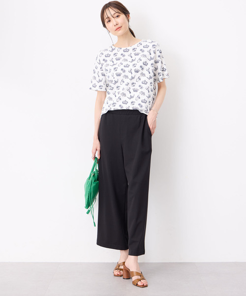 Petit Honfleur(プチオンフルール)の「【接触冷感・UVカット】オーガニックコットンモチーフプリントTシャツ(Tシャツ/カットソー・レディース・グレー/サックスブルー/ホワイト・L/M)」の14枚目の写真