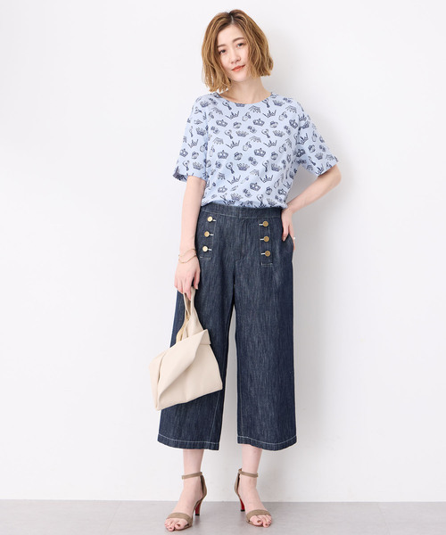 Petit Honfleur(プチオンフルール)の「【接触冷感・UVカット】オーガニックコットンモチーフプリントTシャツ(Tシャツ/カットソー・レディース・グレー/サックスブルー/ホワイト・L/M)」の17枚目の写真