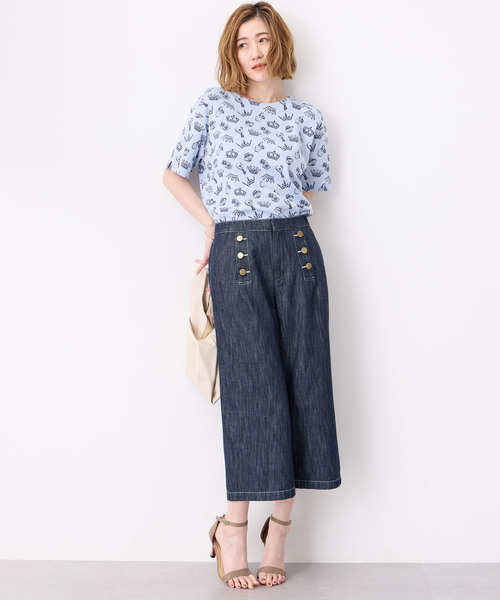 Petit Honfleur(プチオンフルール)の「【接触冷感・UVカット】オーガニックコットンモチーフプリントTシャツ(Tシャツ/カットソー・レディース・グレー/サックスブルー/ホワイト・L/M)」の18枚目の写真