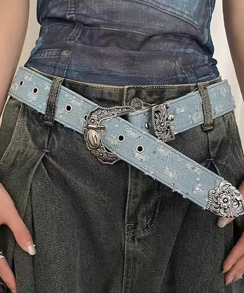 Port(ポート)の「【 Port / ポート 】ウエスタン バックル ダメージ ベルト #(ベルト・レディース・ライトブルー/ブラック・FREE)」の2枚目の写真