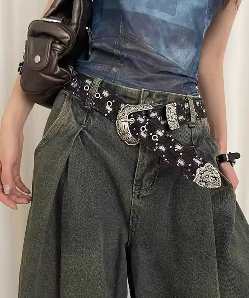 Port(ポート)の「【 Port / ポート 】ウエスタン バックル ダメージ ベルト #(ベルト・レディース・ライトブルー/ブラック・FREE)」の1枚目の写真