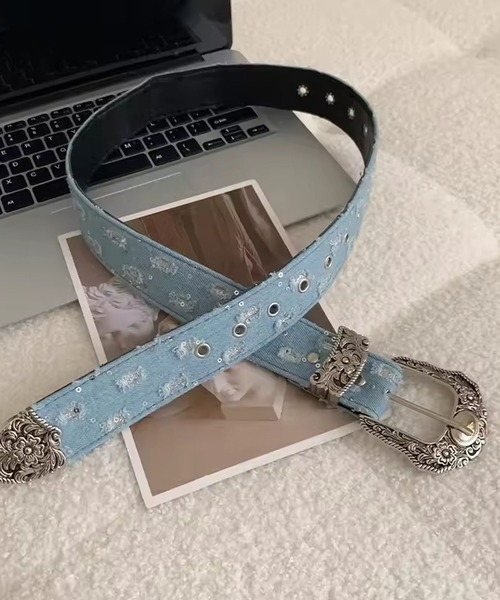 Port(ポート)の「【 Port / ポート 】ウエスタン バックル ダメージ ベルト #(ベルト・レディース・ライトブルー/ブラック・FREE)」の3枚目の写真