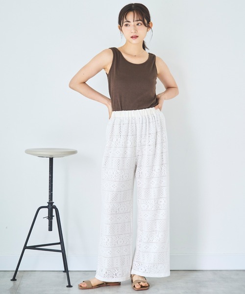 mil(ミル)の「クロシェレース リラックスワイドパンツ(その他パンツ・レディース・ブラック/オフホワイト・S-Regular/S-Short)」の4枚目の写真