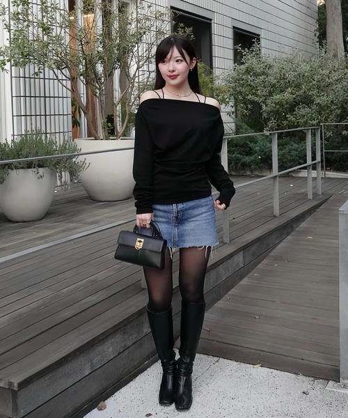 SENEE（セニー）の「3way drape tops（3ウェイドレープトップス）（Tシャツ/カットソー・レディース・ブラック/アイボリー/グレー・FREE）」の20枚目の写真