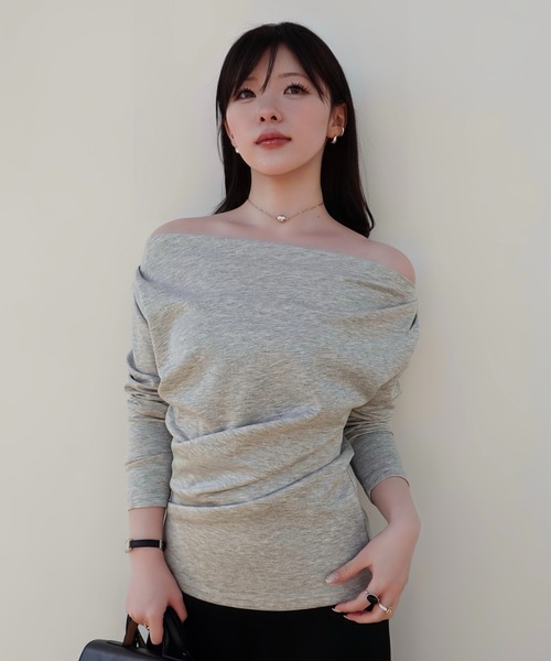 SENEE（セニー）の「3way drape tops（3ウェイドレープトップス）（Tシャツ/カットソー・レディース・ブラック/アイボリー/グレー・FREE）」の11枚目の写真
