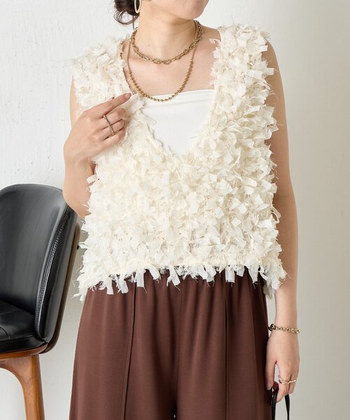 Jena espace merveilleux（ジェナ　エスパスメルヴェイユ）の「リボンフリンジベスト（ベスト・レディース・アイボリー/ブラック・FREE）」の7枚目の写真