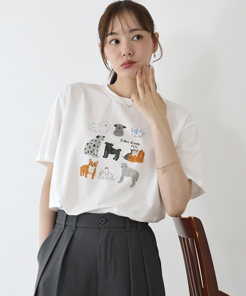 BLUEEAST(ブルーイースト)の「リボンDOGS半袖Tシャツ(Tシャツ/カットソー・レディース・ホワイト/ネイビー・MEDIUM)」の2枚目の写真
