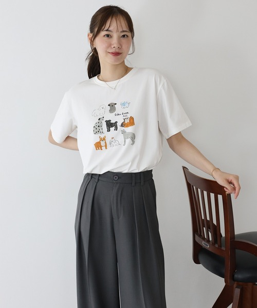 BLUEEAST(ブルーイースト)の「リボンDOGS半袖Tシャツ(Tシャツ/カットソー・レディース・ホワイト/ネイビー・MEDIUM)」の7枚目の写真