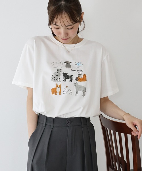BLUEEAST(ブルーイースト)の「リボンDOGS半袖Tシャツ(Tシャツ/カットソー・レディース・ホワイト/ネイビー・MEDIUM)」の3枚目の写真