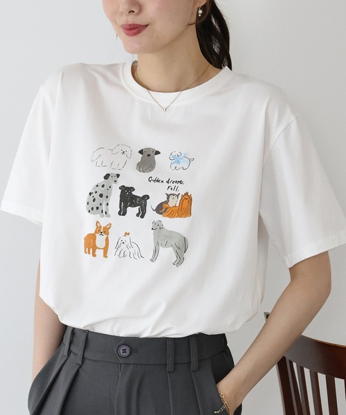 BLUEEAST(ブルーイースト)の「リボンDOGS半袖Tシャツ(Tシャツ/カットソー・レディース・ホワイト/ネイビー・MEDIUM)」の5枚目の写真