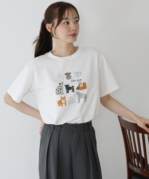 BLUEEAST(ブルーイースト)の「リボンDOGS半袖Tシャツ(Tシャツ/カットソー・レディース・ホワイト/ネイビー・MEDIUM)」の6枚目の写真