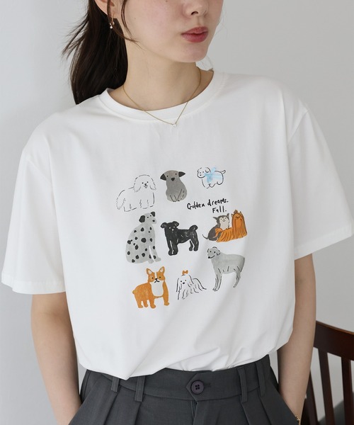BLUEEAST(ブルーイースト)の「リボンDOGS半袖Tシャツ(Tシャツ/カットソー・レディース・ホワイト/ネイビー・MEDIUM)」の4枚目の写真