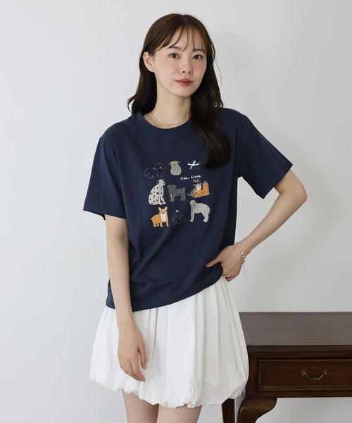 BLUEEAST(ブルーイースト)の「リボンDOGS半袖Tシャツ(Tシャツ/カットソー・レディース・ホワイト/ネイビー・MEDIUM)」の10枚目の写真