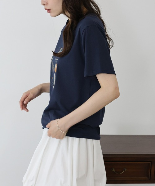 BLUEEAST(ブルーイースト)の「リボンDOGS半袖Tシャツ(Tシャツ/カットソー・レディース・ホワイト/ネイビー・MEDIUM)」の13枚目の写真