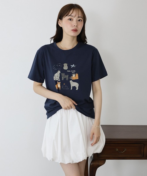 BLUEEAST(ブルーイースト)の「リボンDOGS半袖Tシャツ(Tシャツ/カットソー・レディース・ホワイト/ネイビー・MEDIUM)」の11枚目の写真
