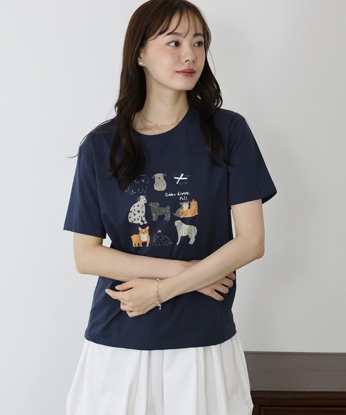 BLUEEAST(ブルーイースト)の「リボンDOGS半袖Tシャツ(Tシャツ/カットソー・レディース・ホワイト/ネイビー・MEDIUM)」の12枚目の写真