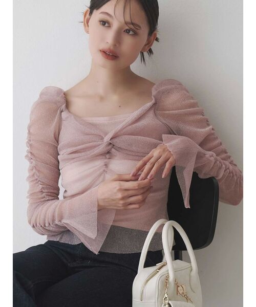 MERCURYDUO(マーキュリーデュオ)の「ラメチュールツイストギャザートップス(Tシャツ/カットソー・レディース・ライトブルー/イエロー/ピンク・FREE)」の2枚目の写真