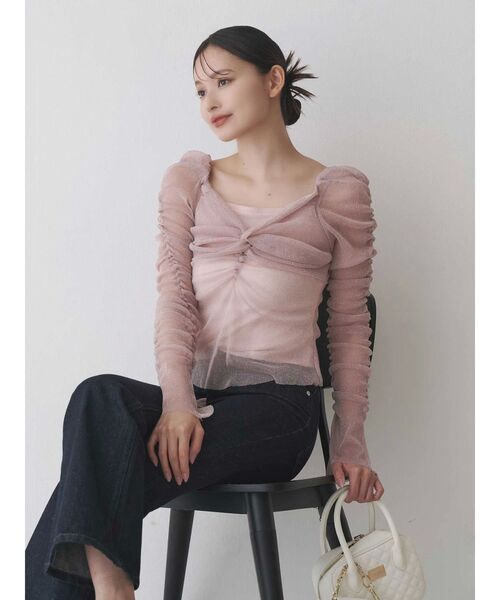 MERCURYDUO(マーキュリーデュオ)の「ラメチュールツイストギャザートップス(Tシャツ/カットソー・レディース・ライトブルー/イエロー/ピンク・FREE)」の5枚目の写真