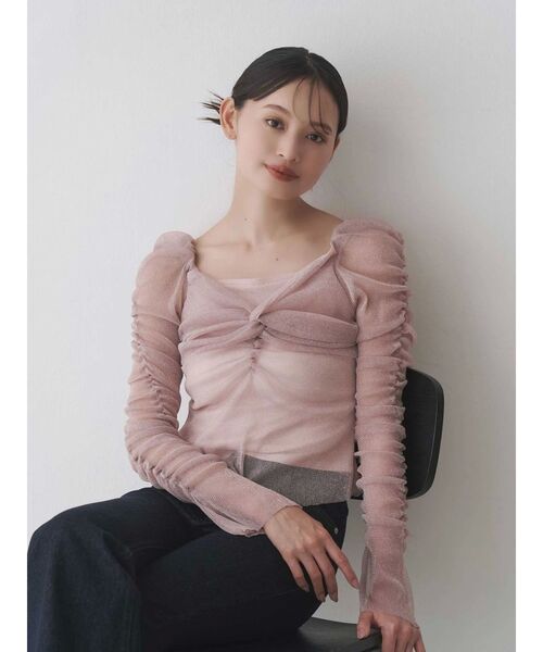 MERCURYDUO(マーキュリーデュオ)の「ラメチュールツイストギャザートップス(Tシャツ/カットソー・レディース・ライトブルー/イエロー/ピンク・FREE)」の9枚目の写真