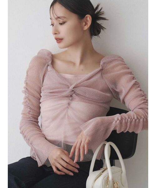 MERCURYDUO(マーキュリーデュオ)の「ラメチュールツイストギャザートップス(Tシャツ/カットソー・レディース・ライトブルー/イエロー/ピンク・FREE)」の10枚目の写真